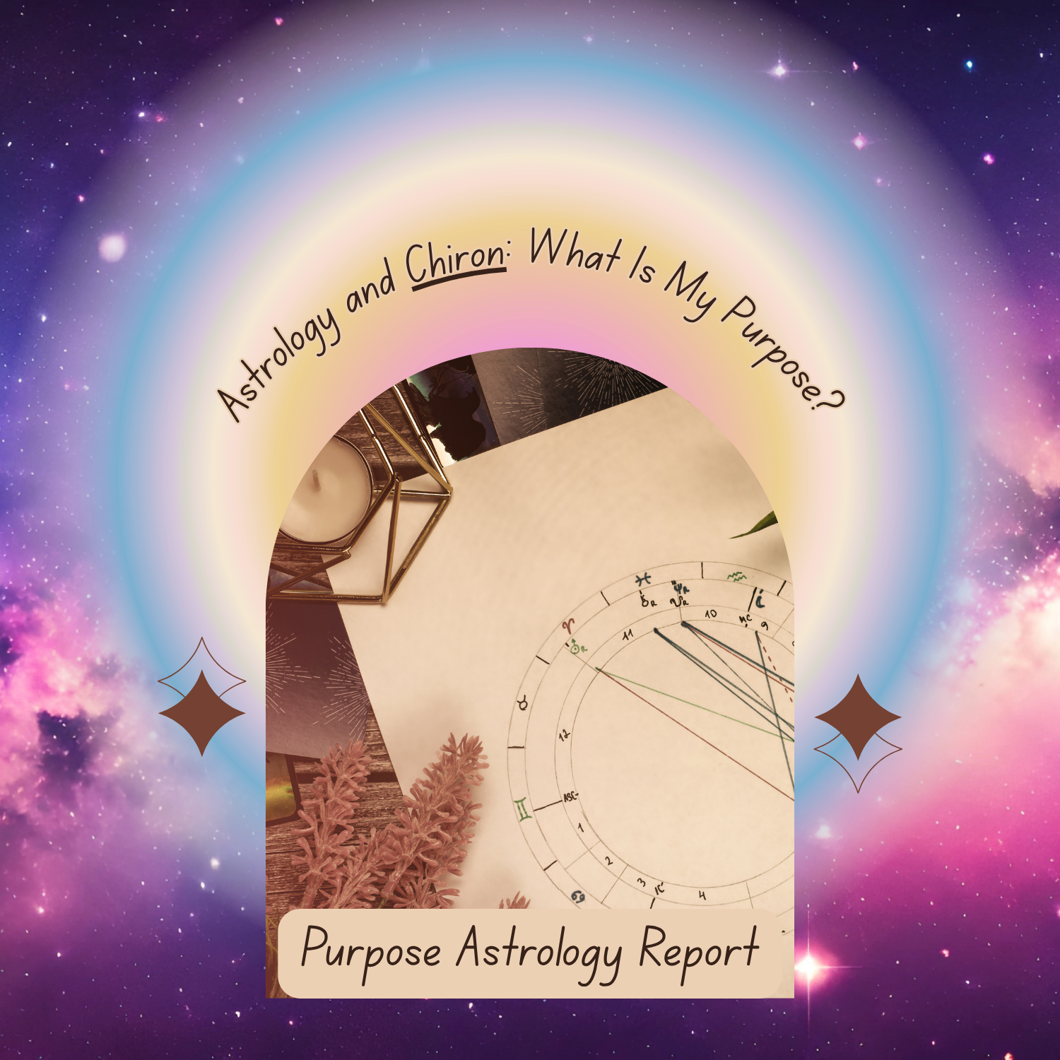 Astrology report with celestial design and text on a starry background