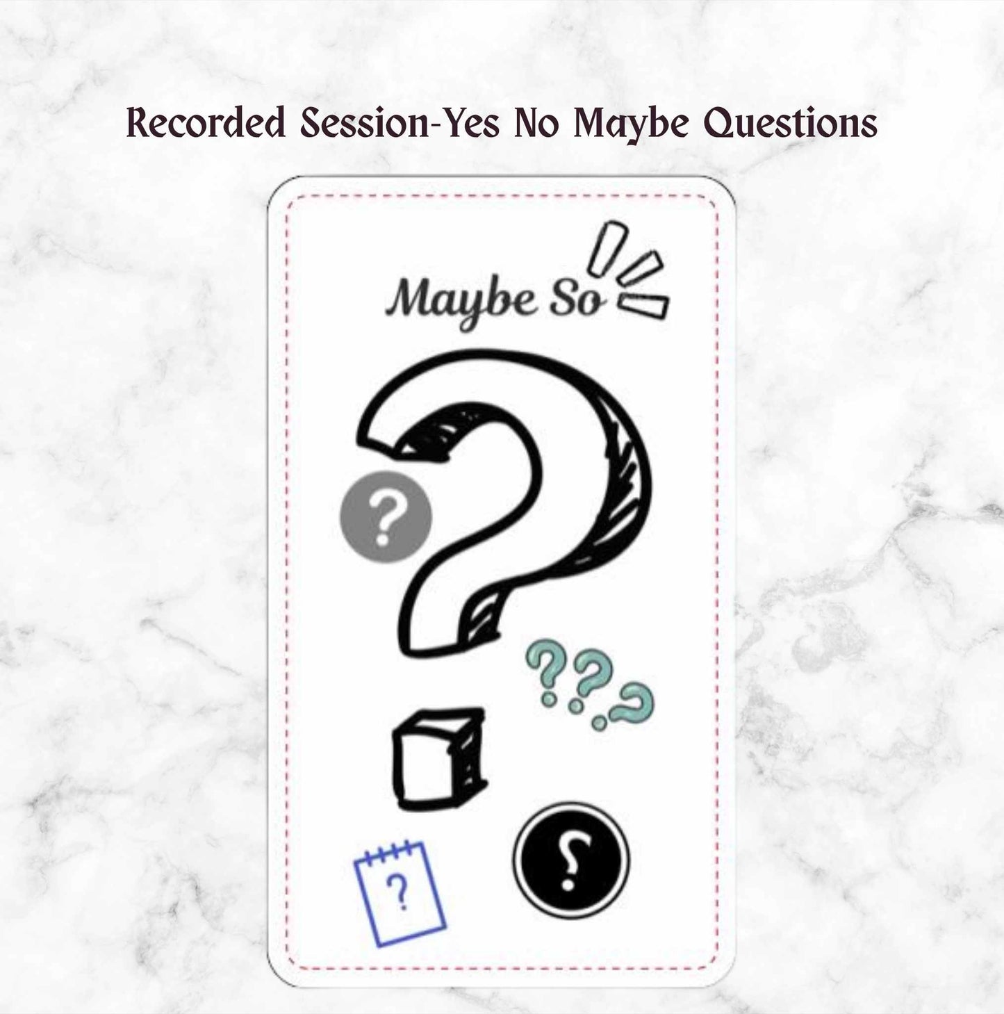 Card with question marks and text on a marble background